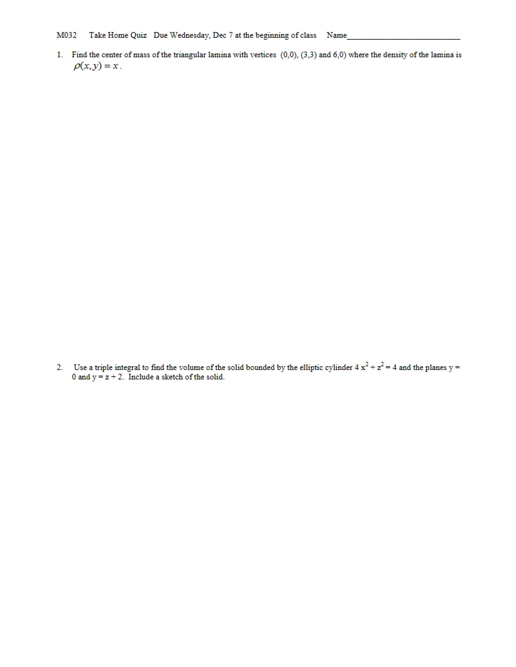 Chapter 15 Take Home Quiz (Fall 11)