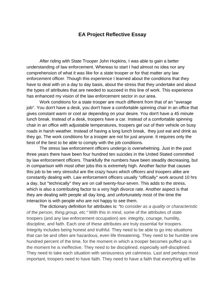 Reflective Essay for EA Project