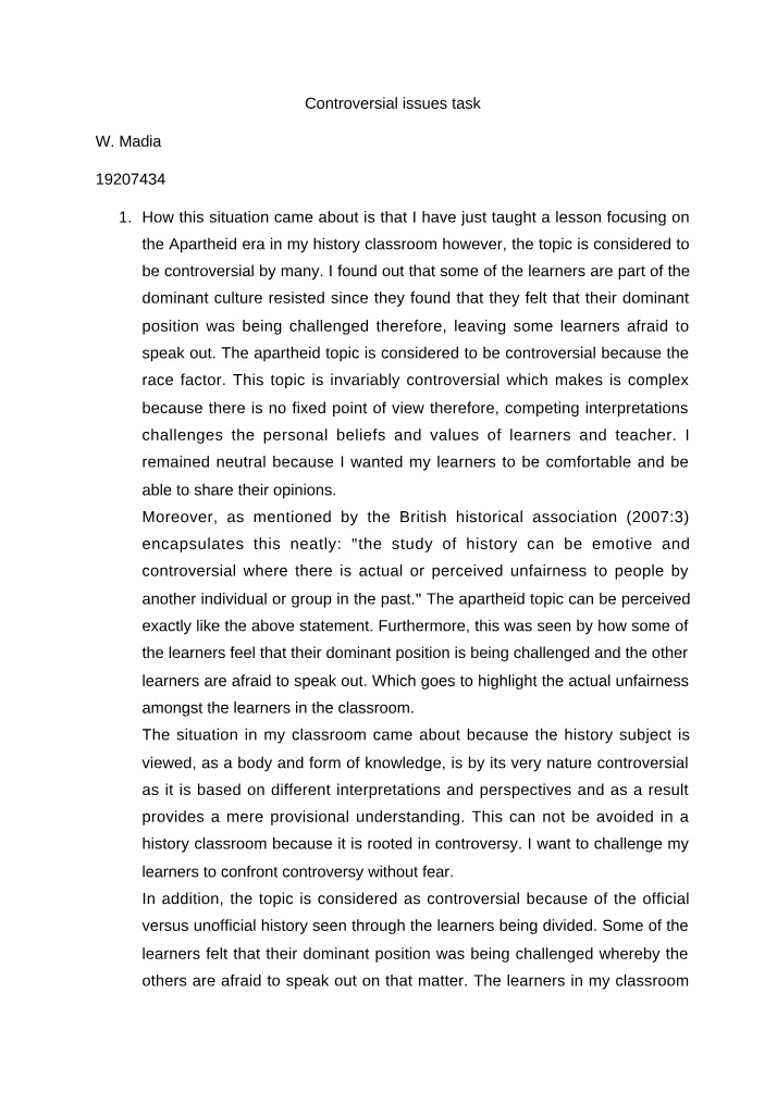 Task on Controversial Issues