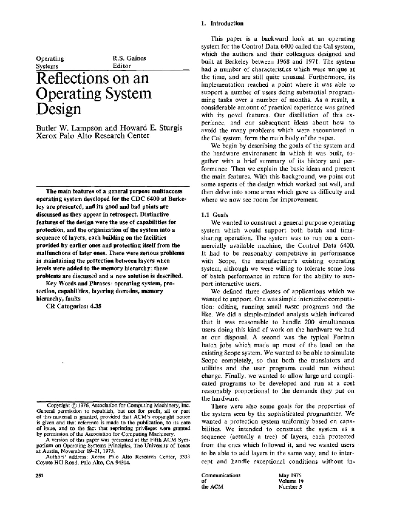 OS Design: Reflective Analysis