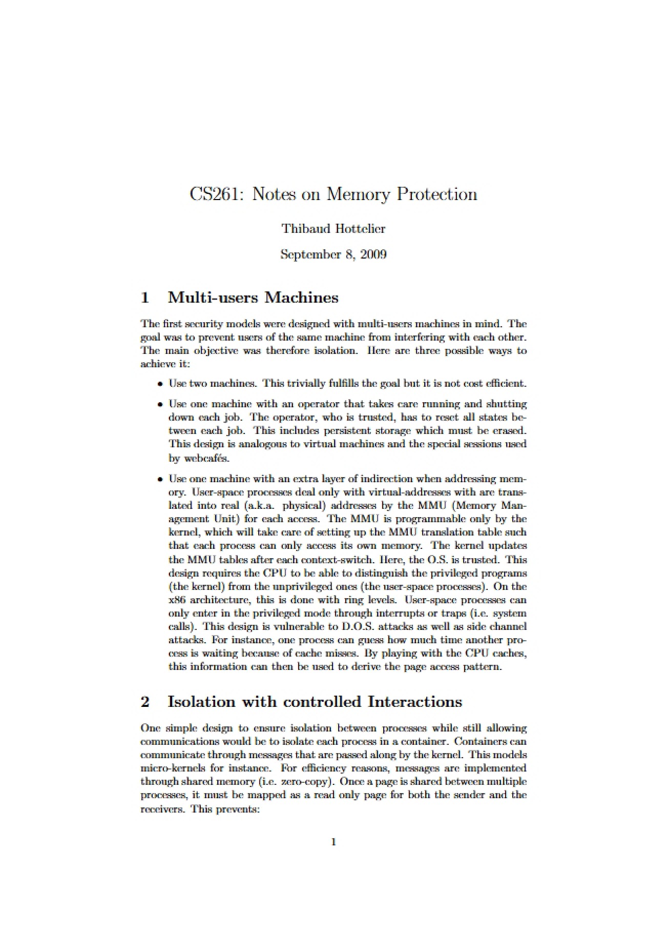Memory Protection Notes