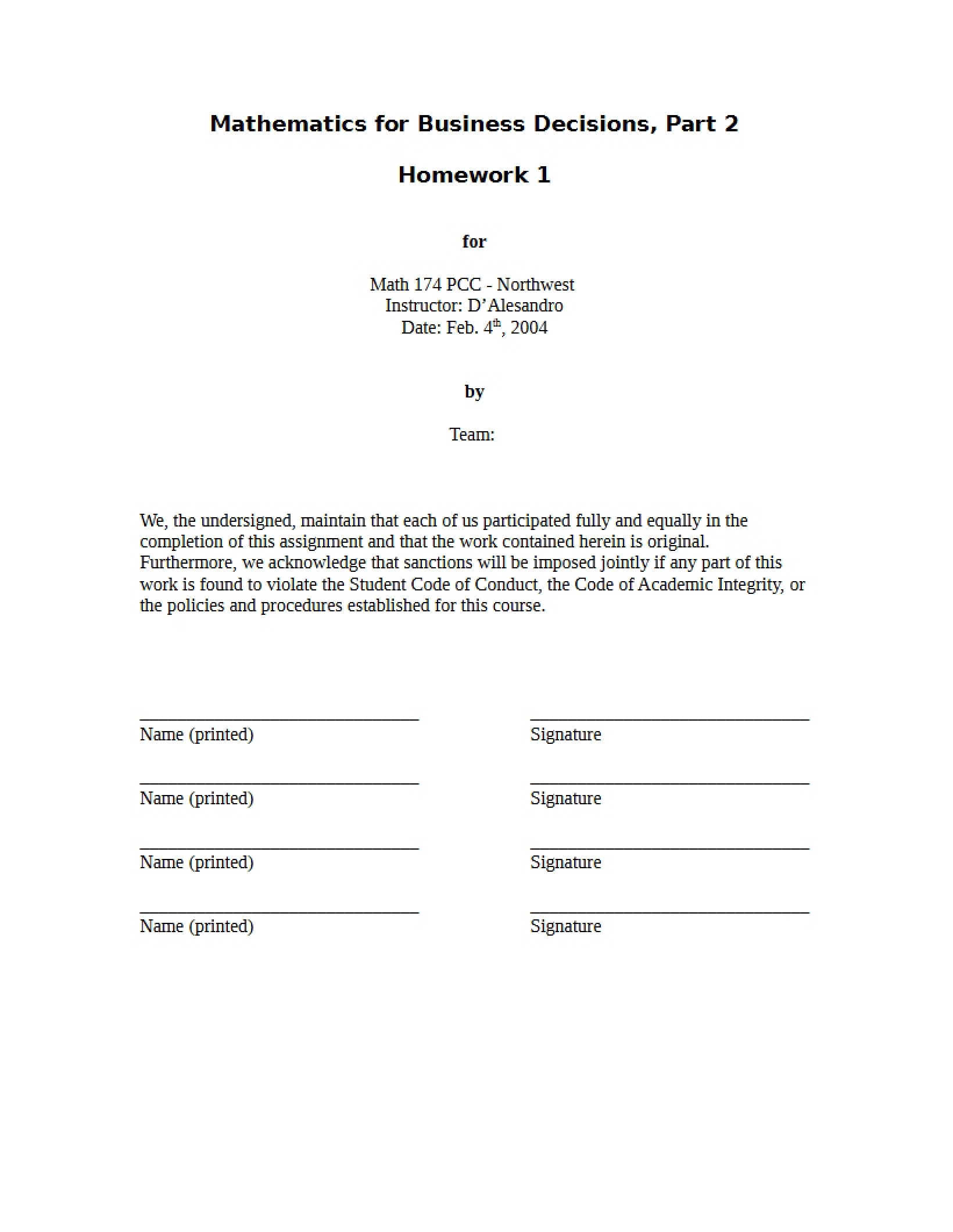 Homework One