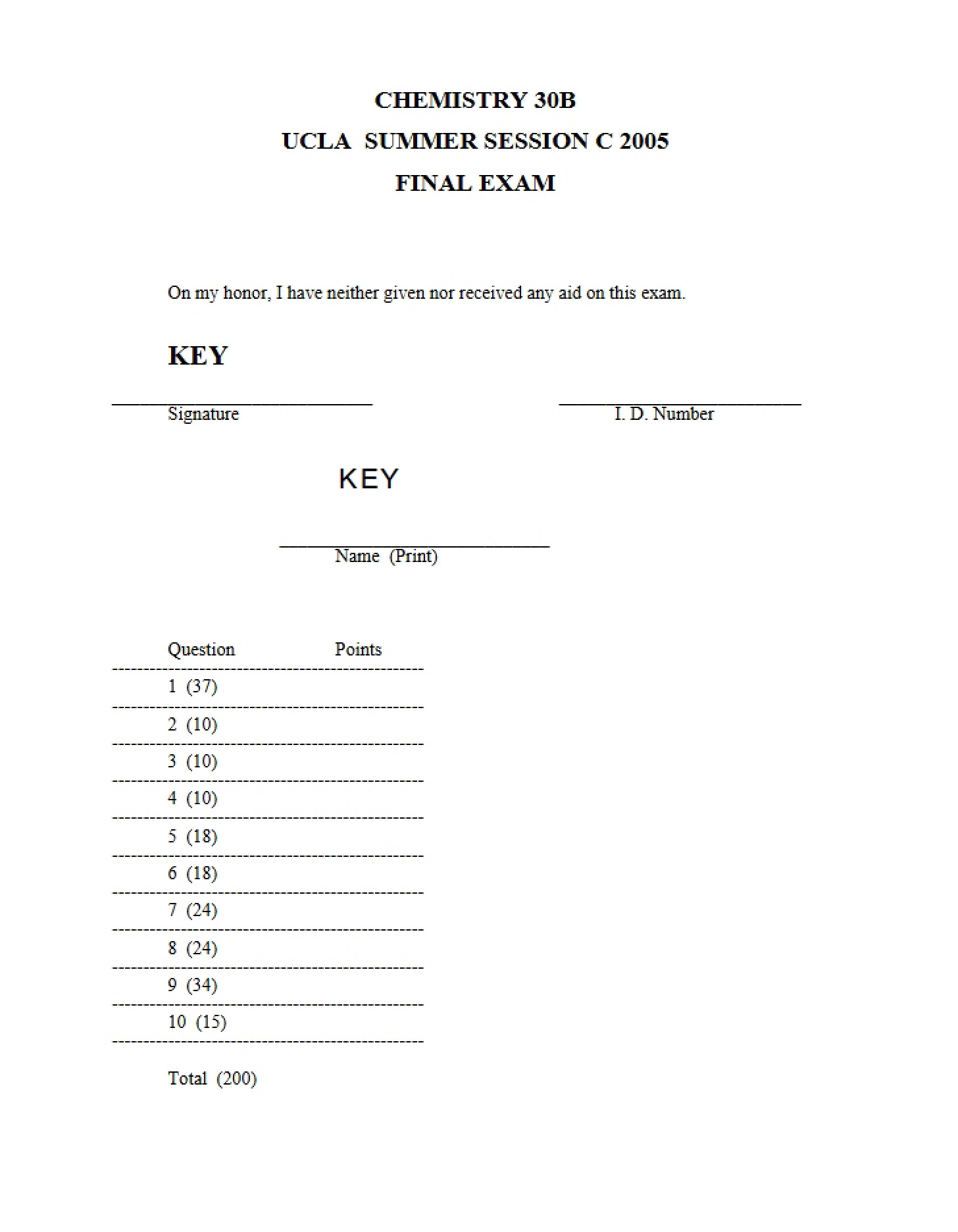 Key for 2005 Final Exam