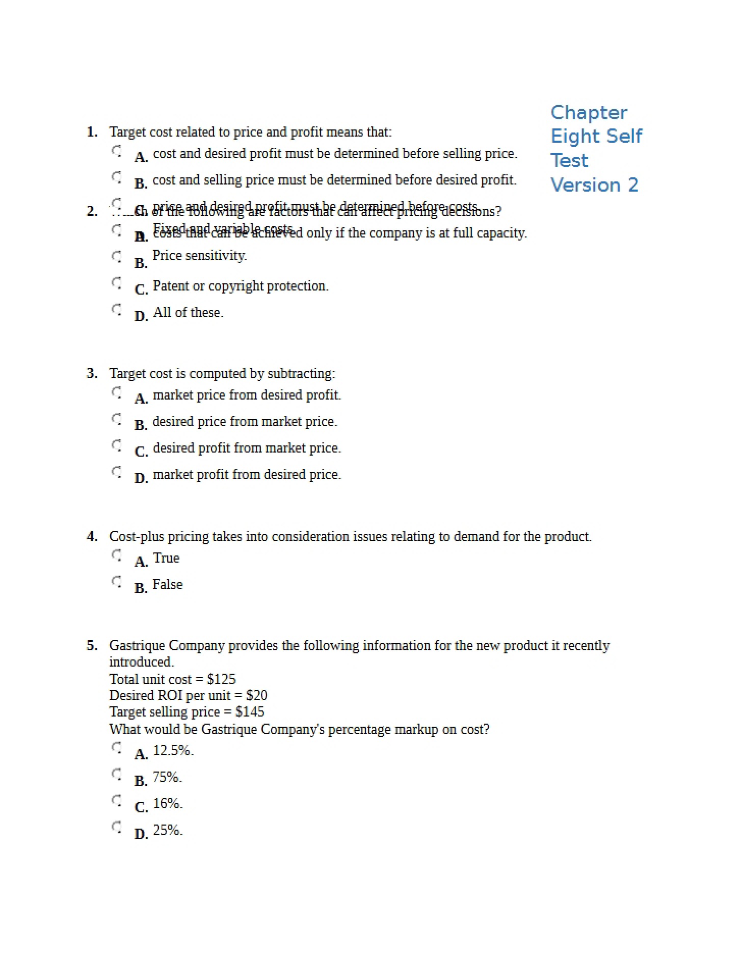 Self Test Version 2 (Chapter 8)