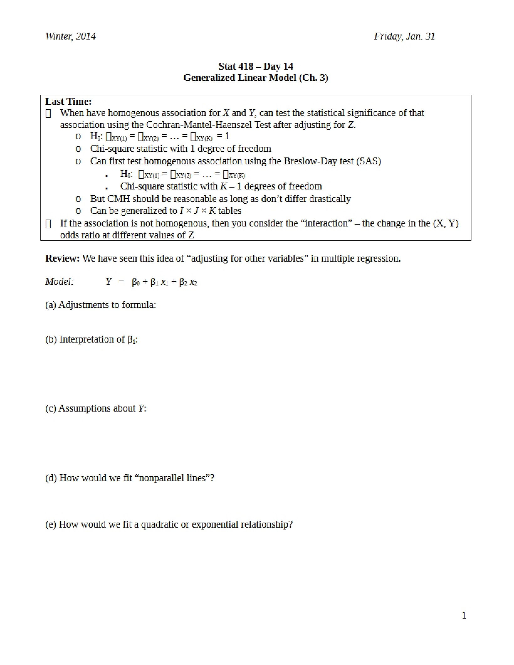Linear Models Generalized
