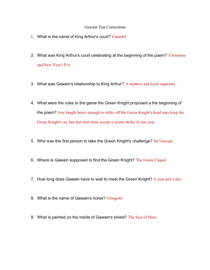 Test Corrections for Gawain