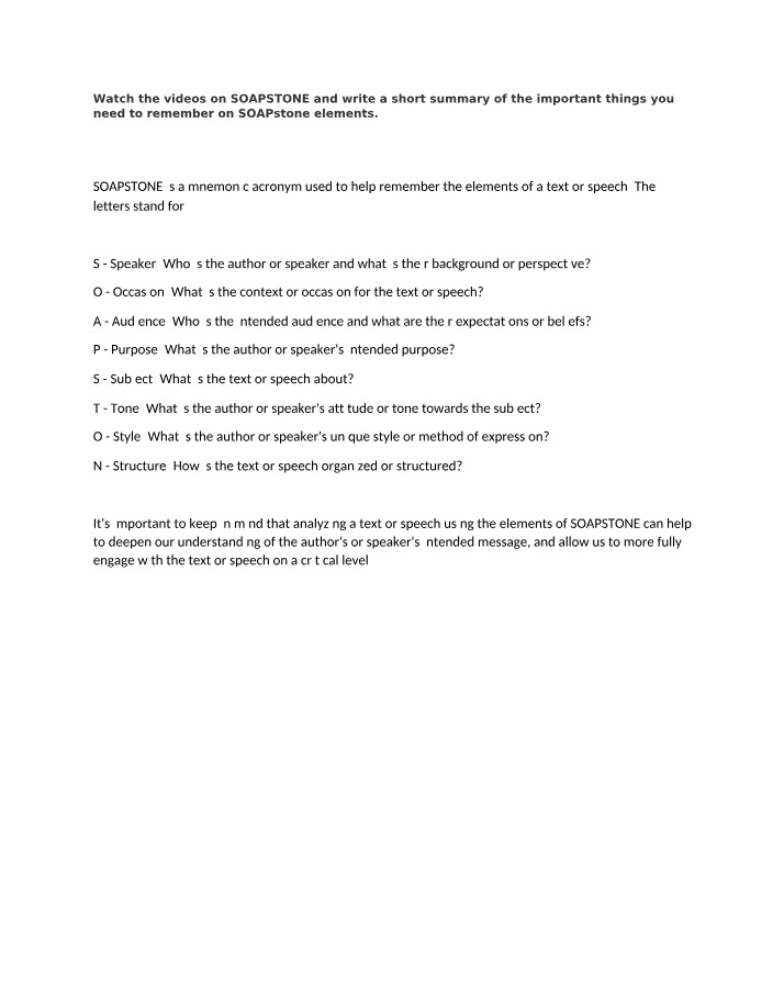 Homework - SOAPSTONE Elements (Feb 7)