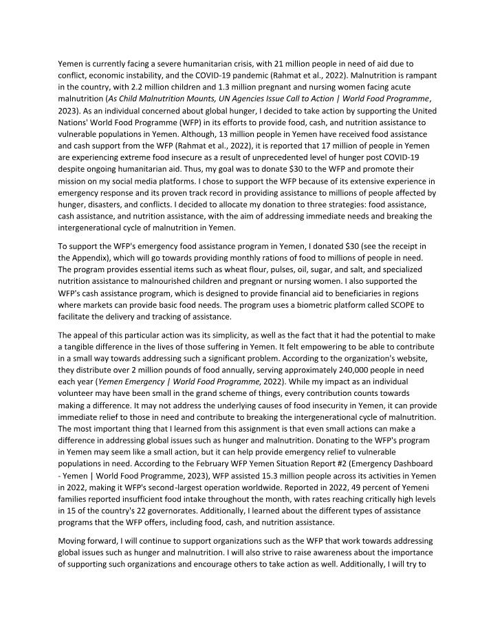 Yemen Humanitarian Crisis - Supporting the World Food Programme