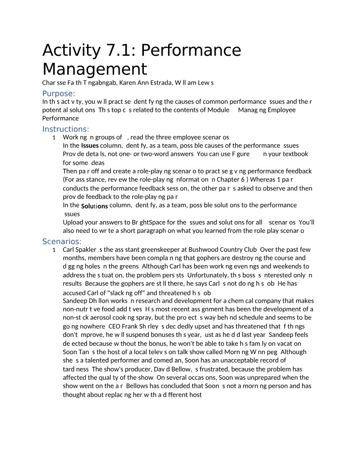 Causes and Solutions in Performance Management