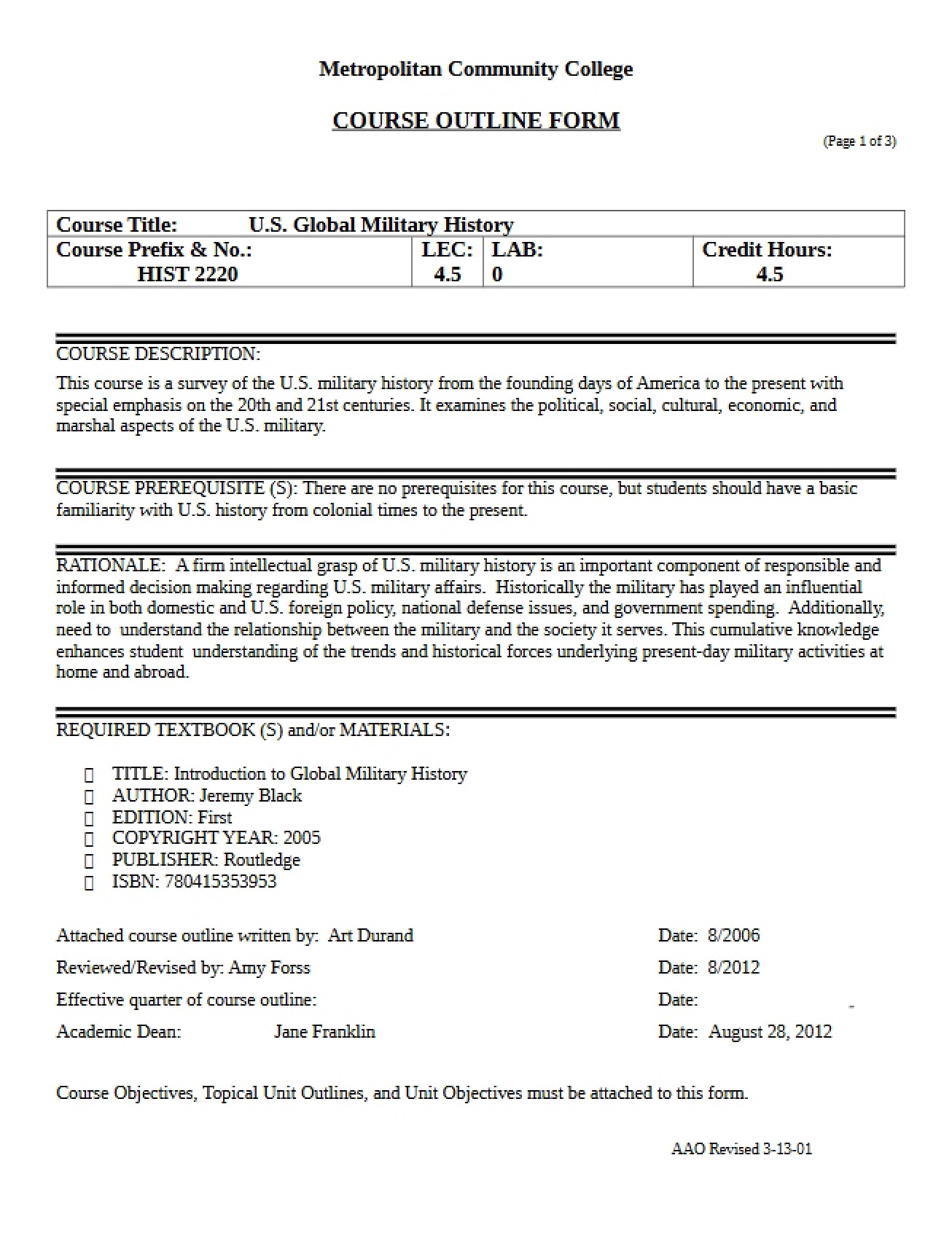 Global and US Military History Outline
