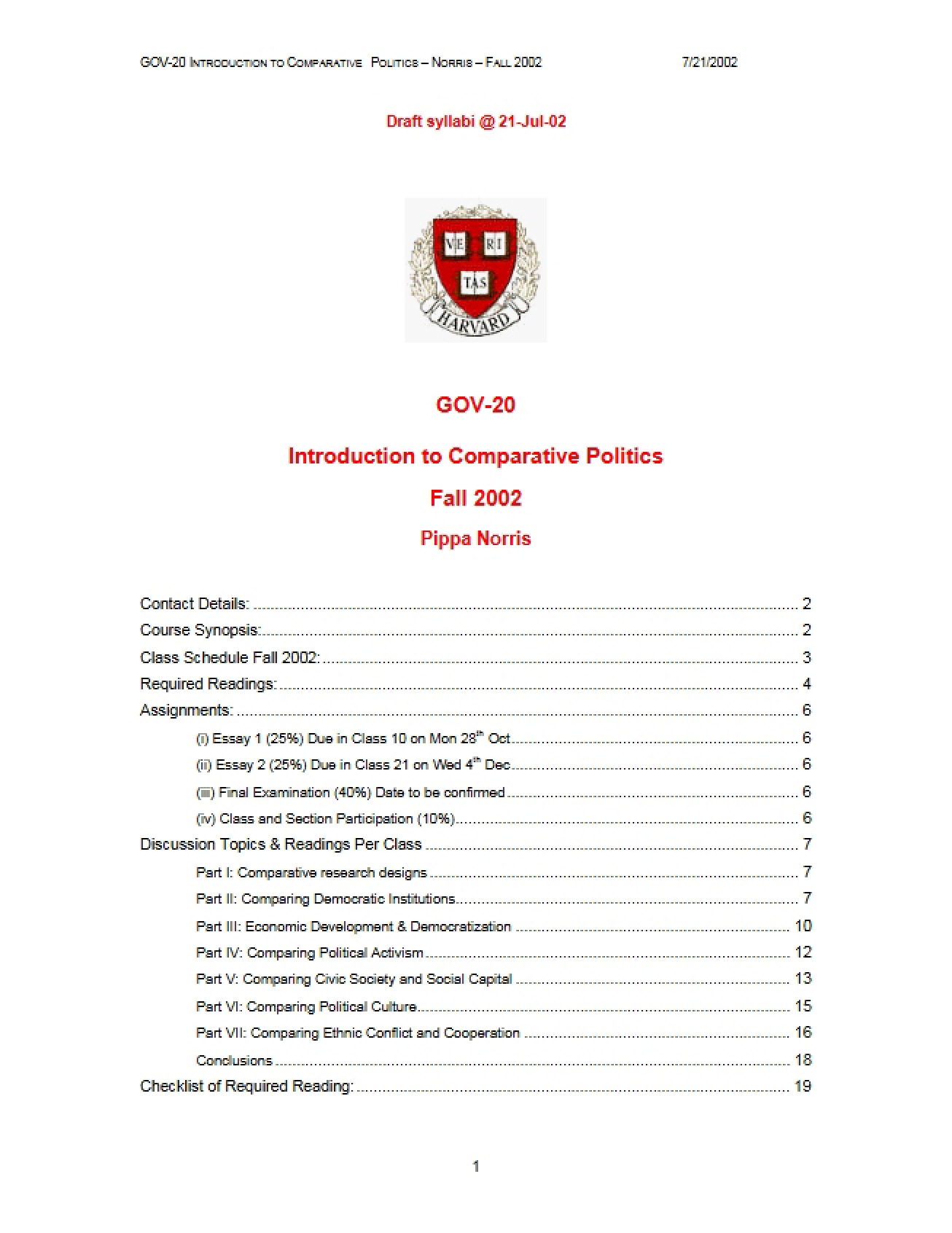 Comparative Politics Foundations Syllabus