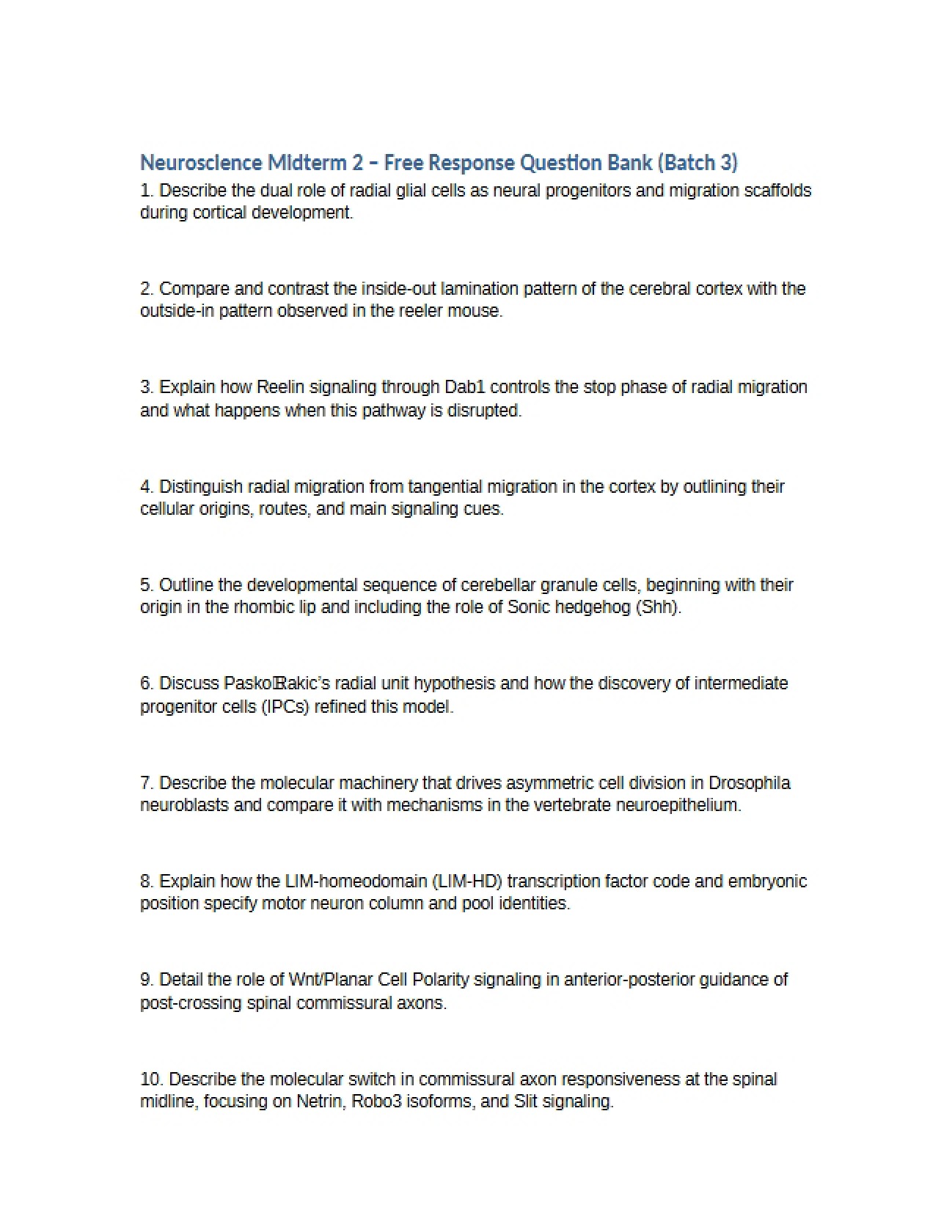 Second Major Neuroscience Assessment