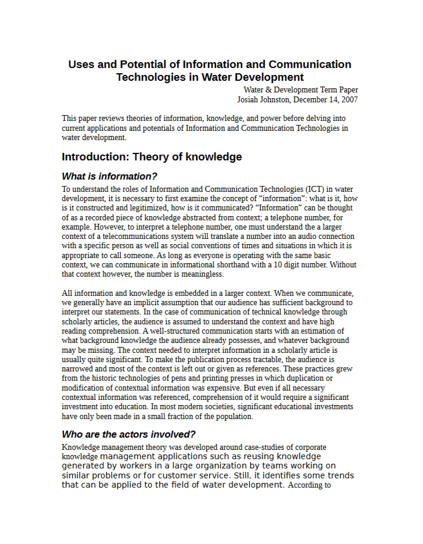 Communication and Information Potential