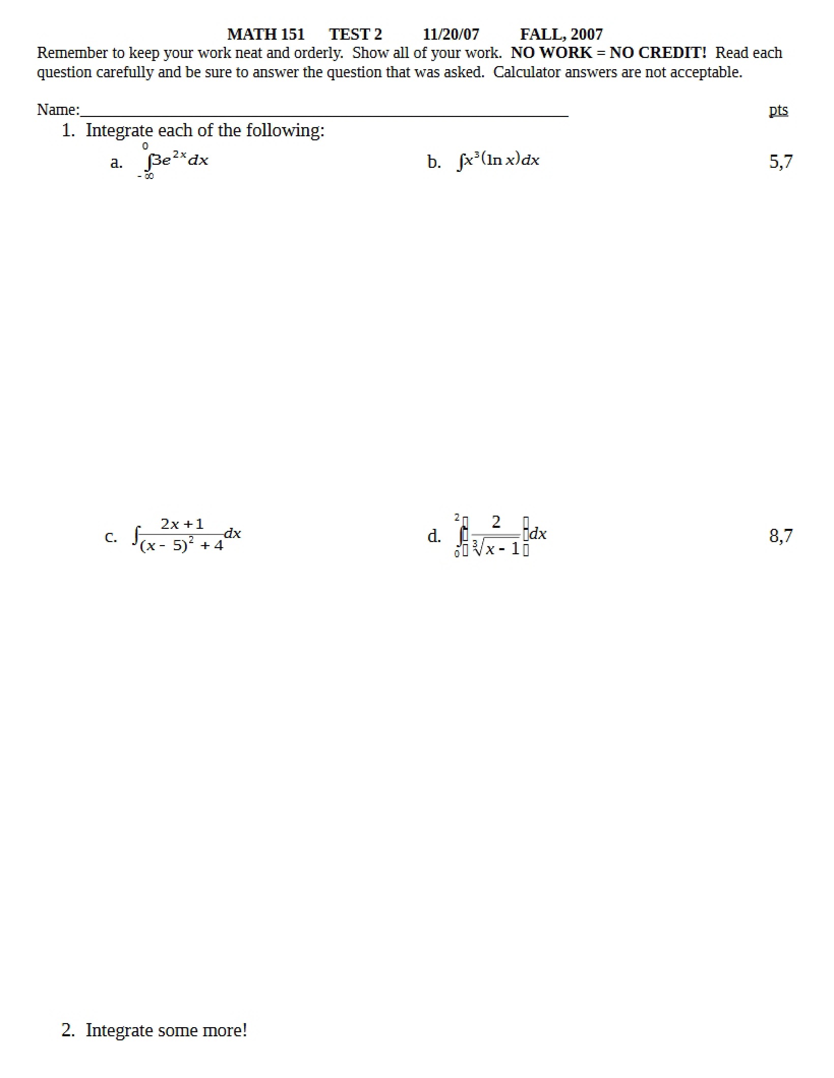 Test Two Math 151