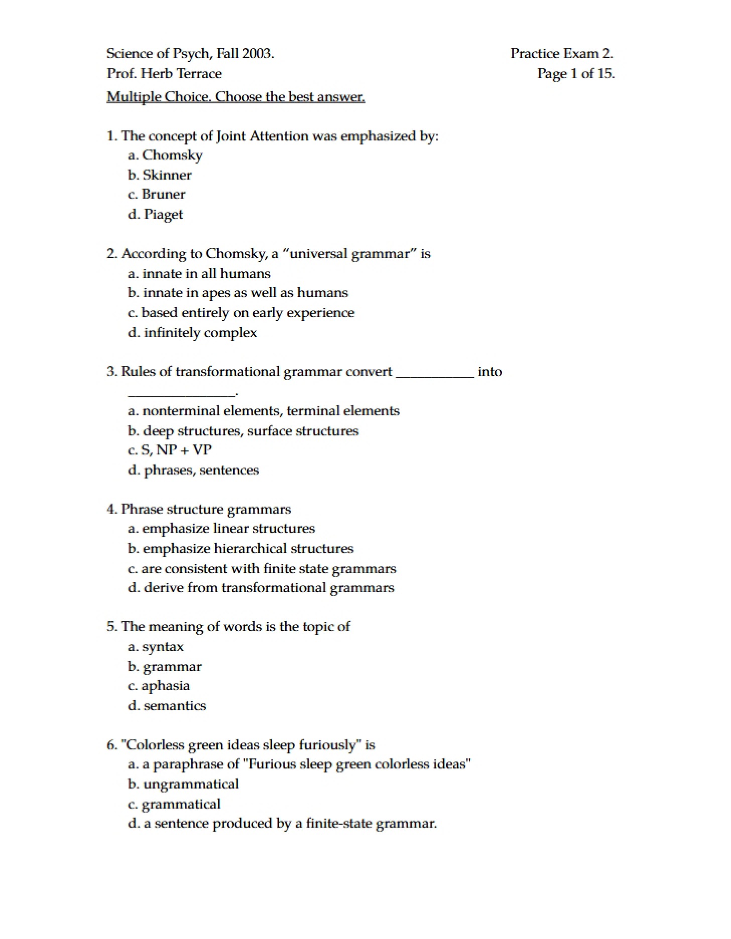Exam Science of Psychology