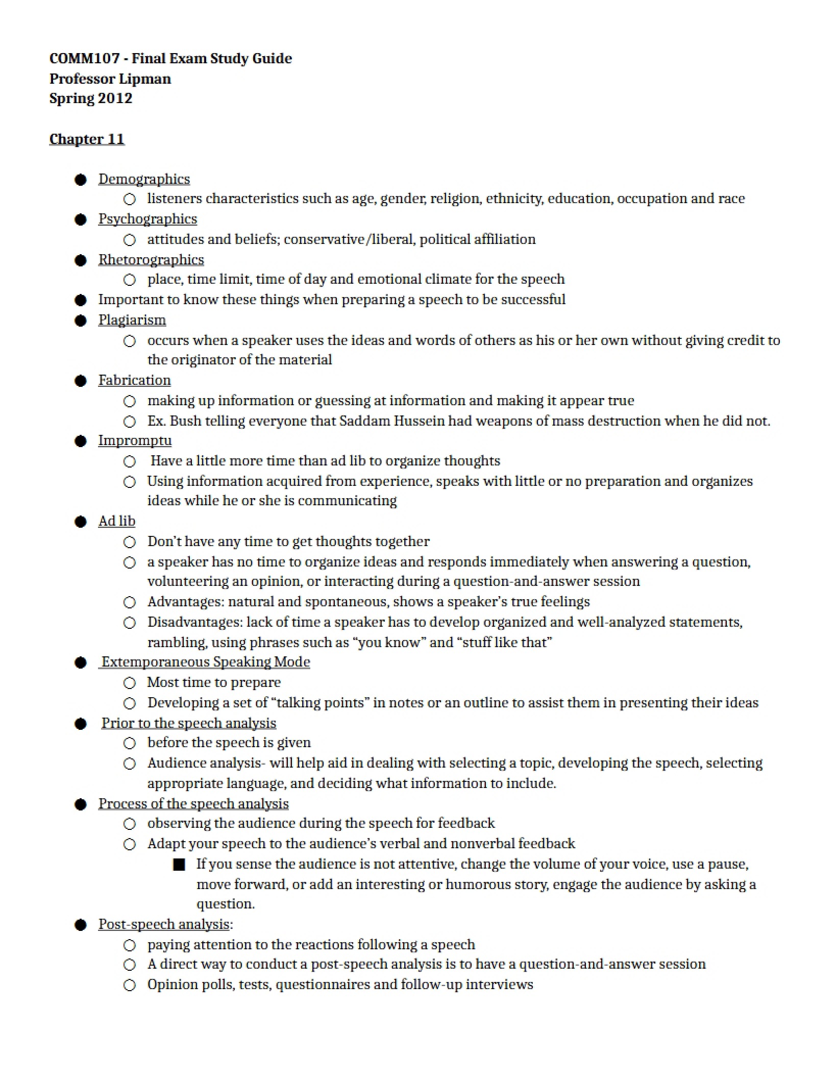 Study Guide for Final Exam