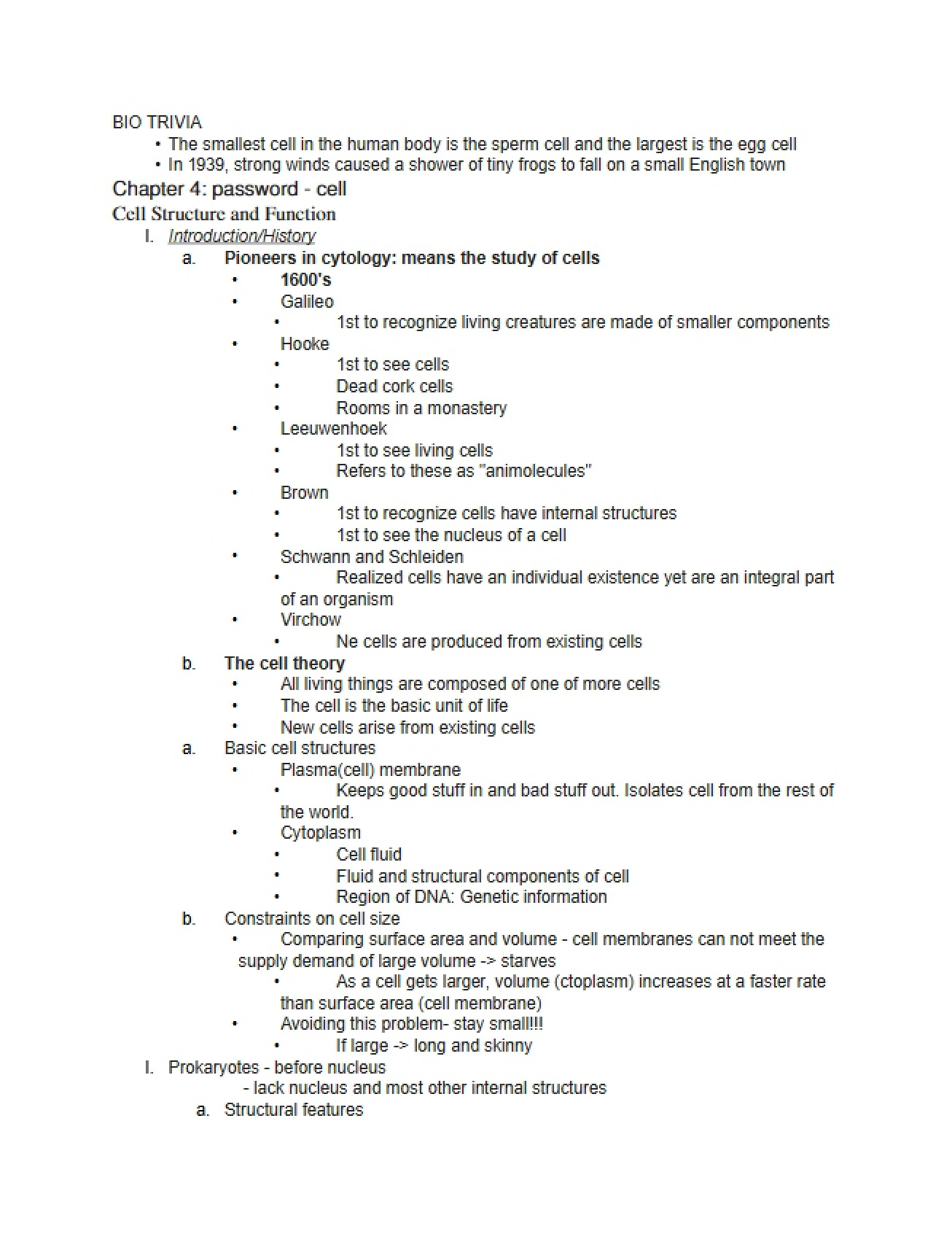 Function and Structure of the Cell