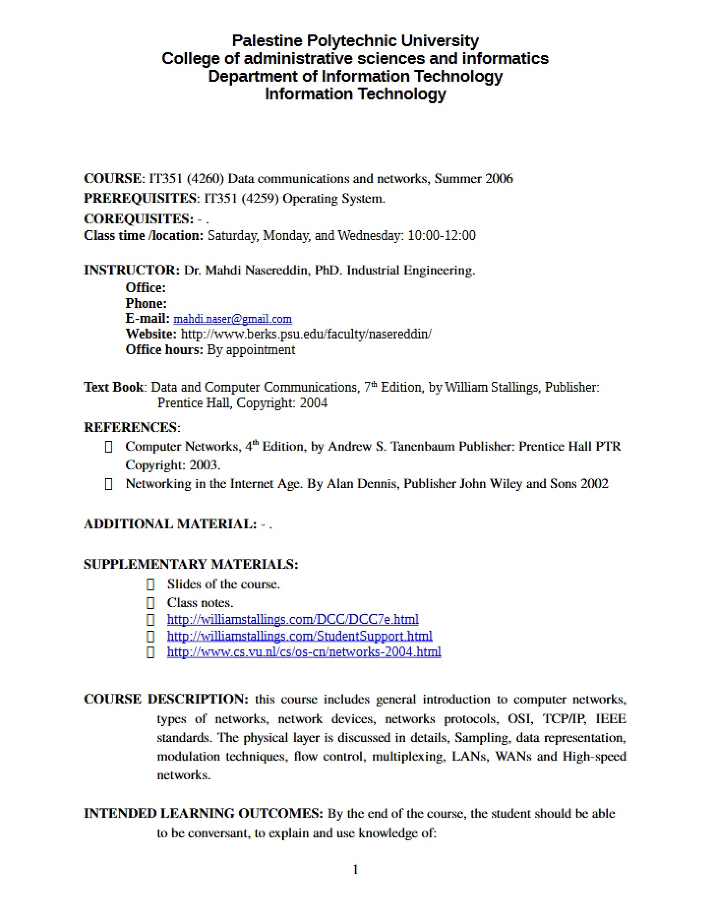 Networks and Data Communications