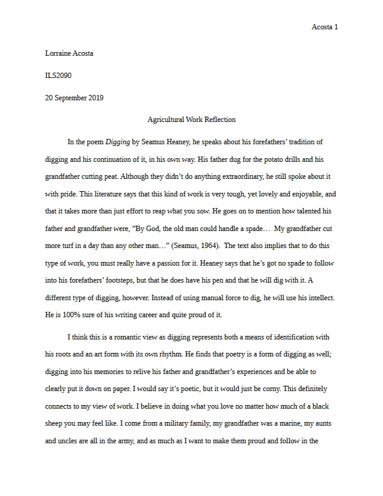 Reflection on the Nature of Agricultural Work
