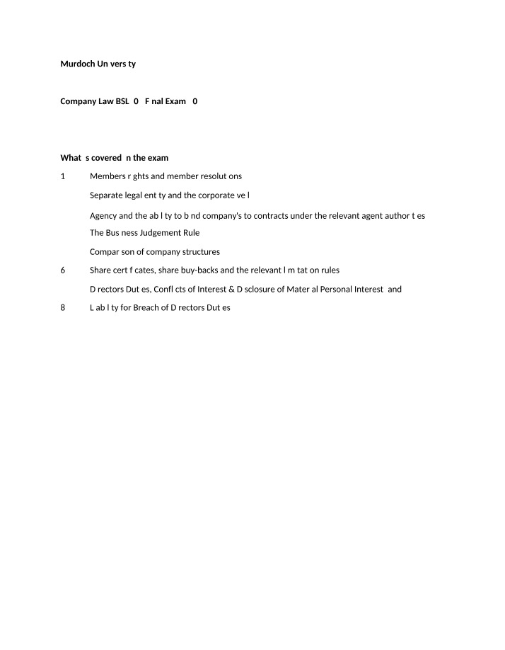 BSL305 Company Law Final Exam 2023