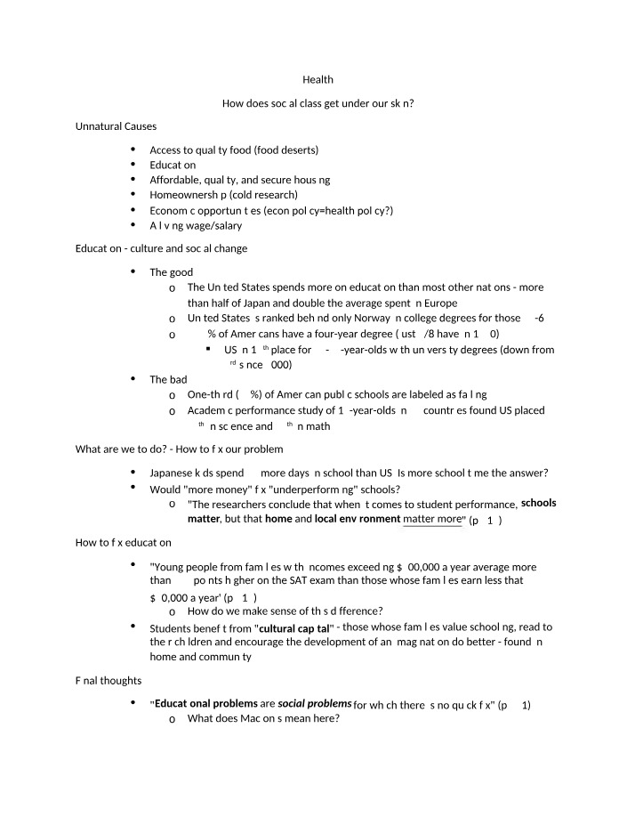 Health and Education in the Classroom