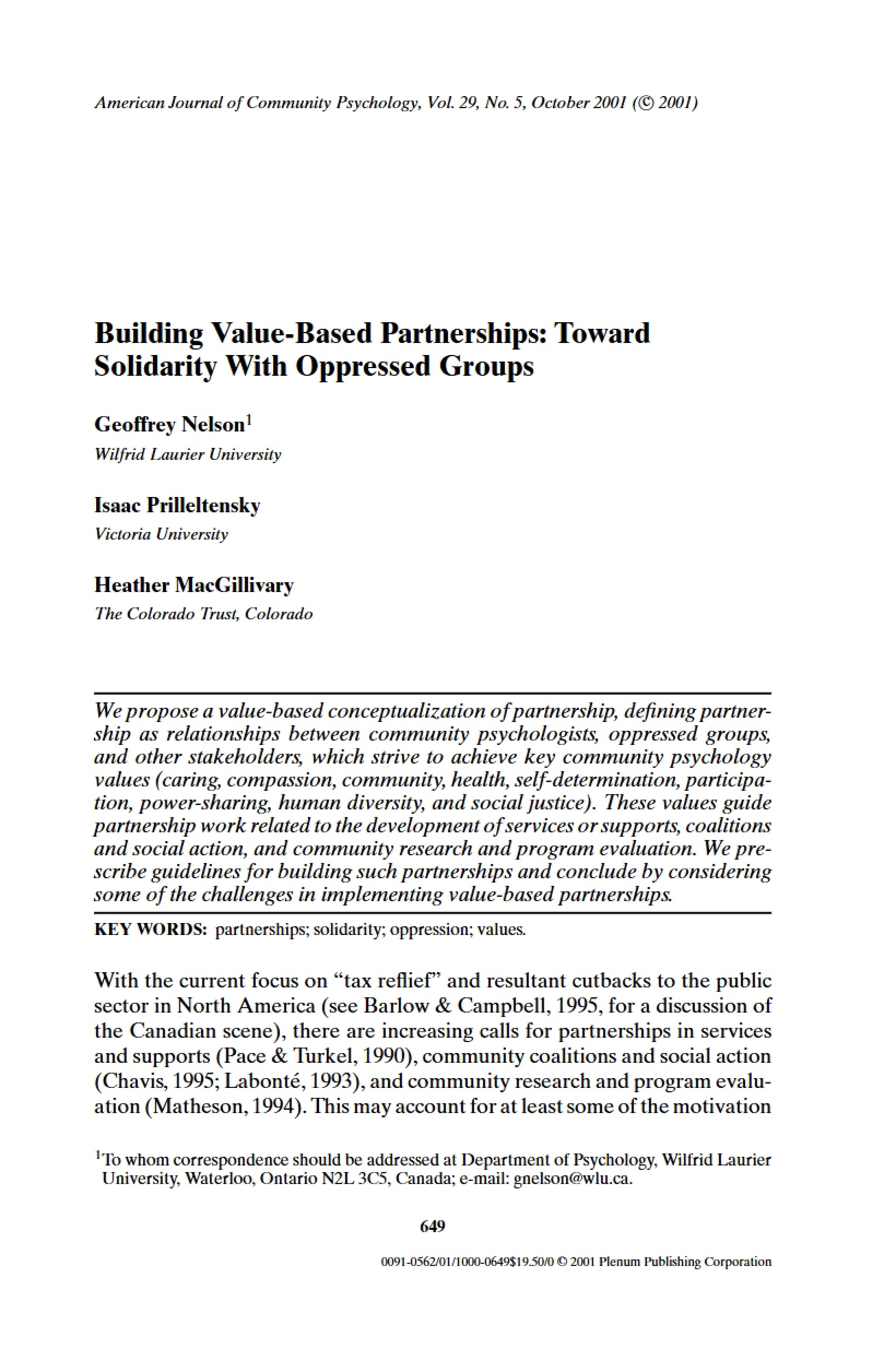 Partnerships Based on Values Building