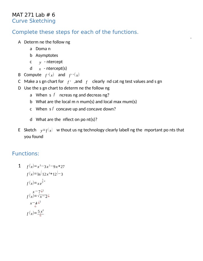 MAT271 Lab 6 - Curve Sketching (Fall 22)