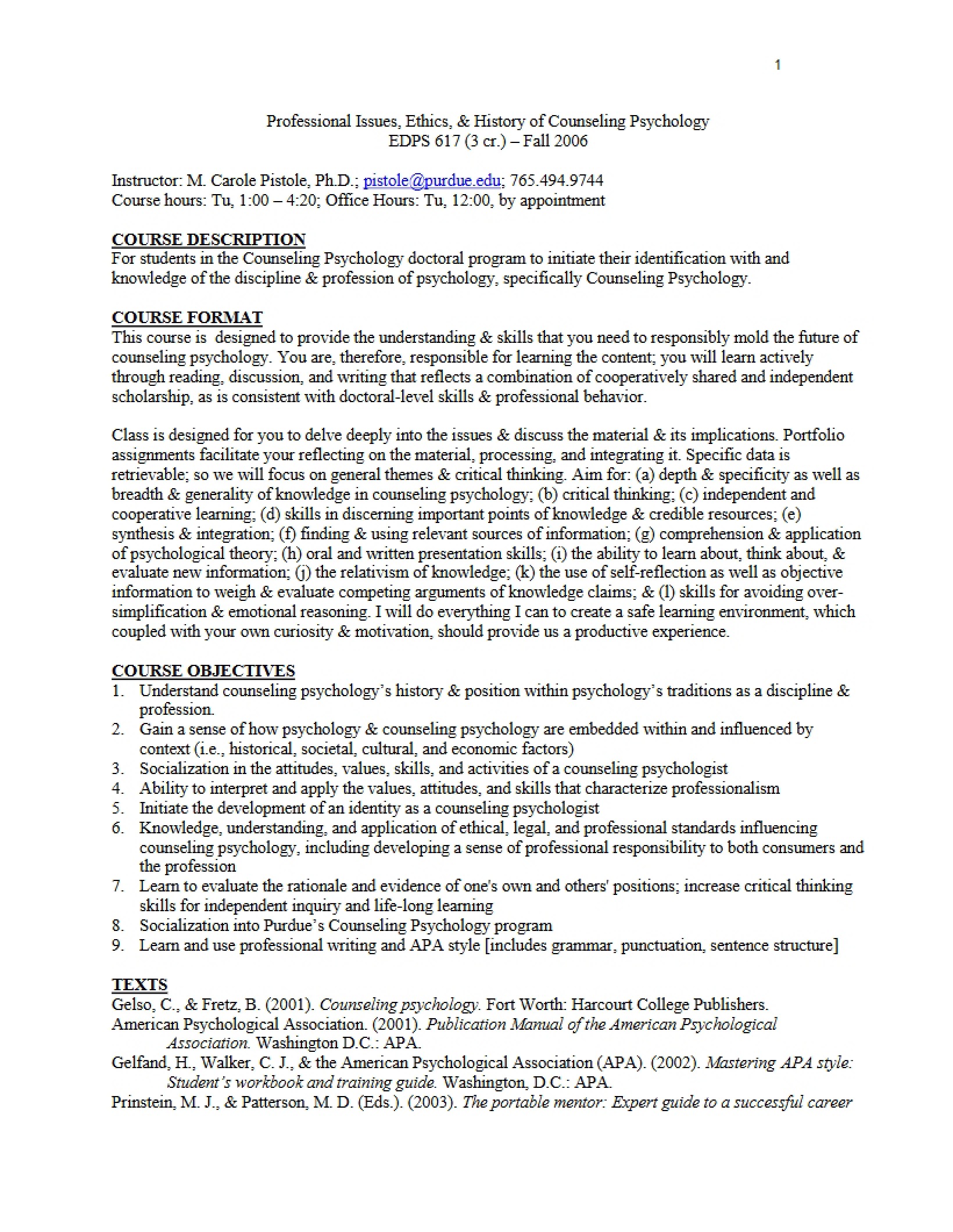 Professional Issues, Ethics, & History of Counseling Psychology