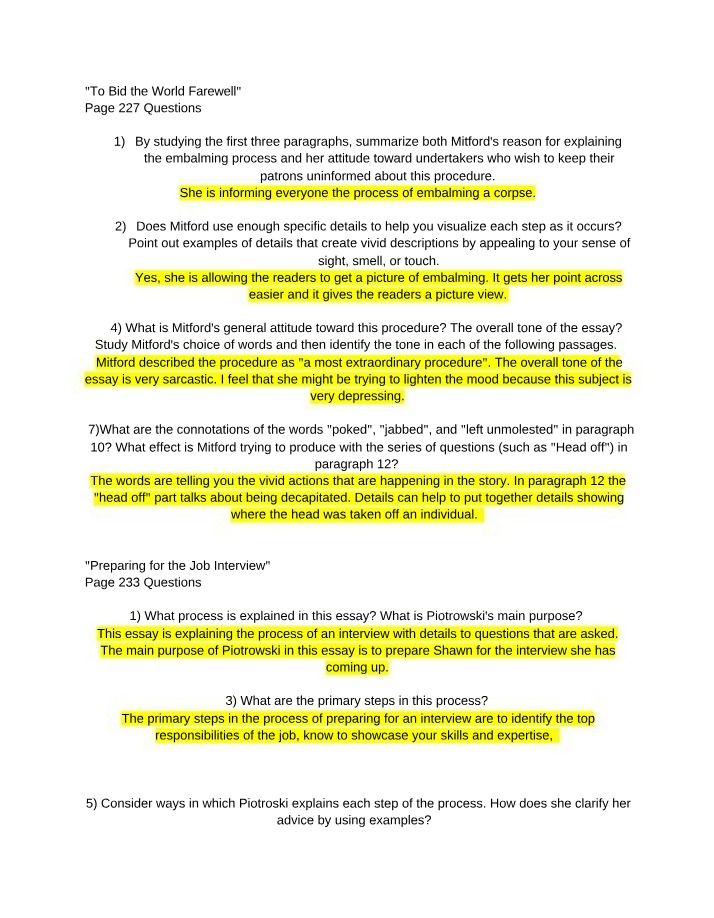 Mitford's Embalming Process - Interview Questions and Attitude