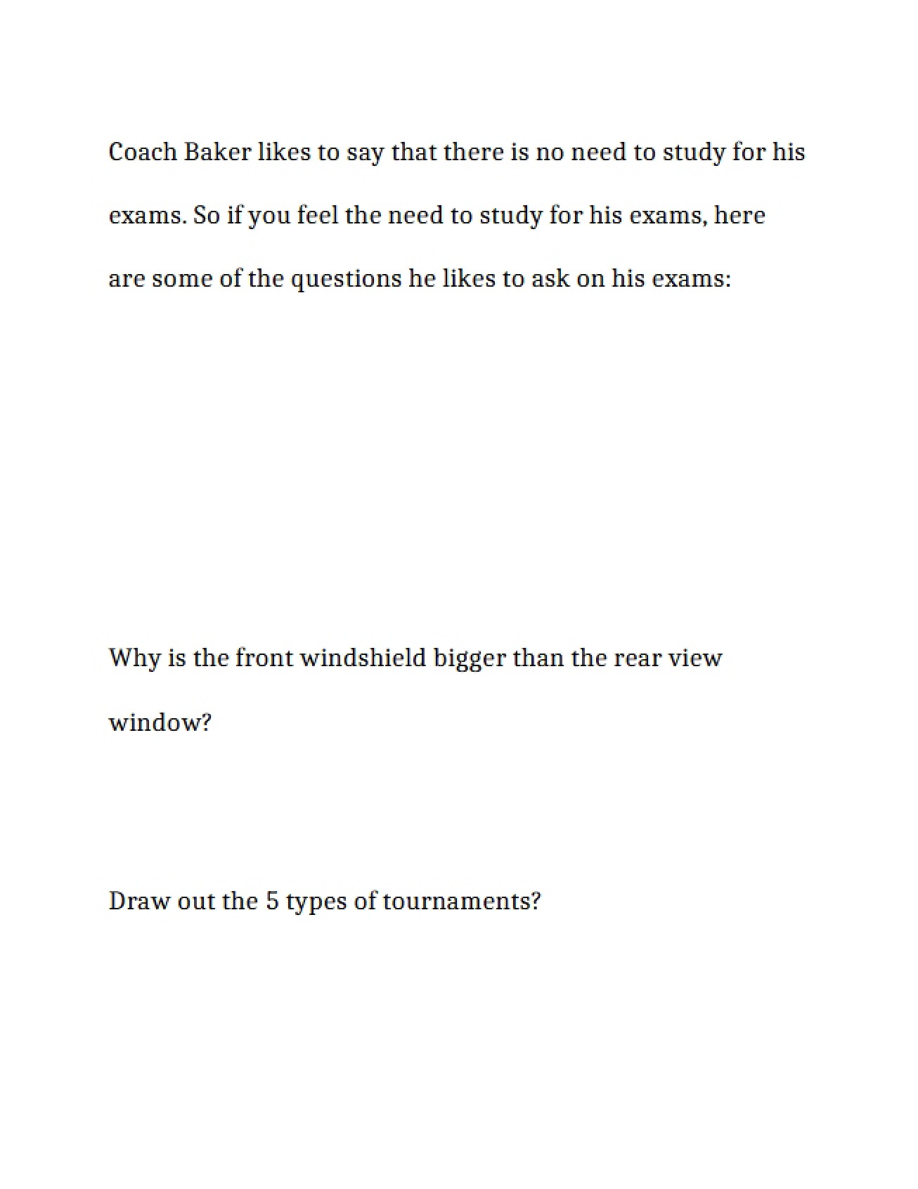 Baker Coaching Notes