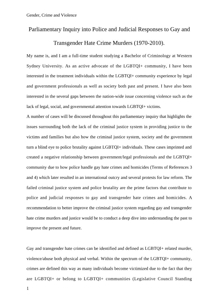 Justice System Response to LGBTQI+ Hate Crime Murders