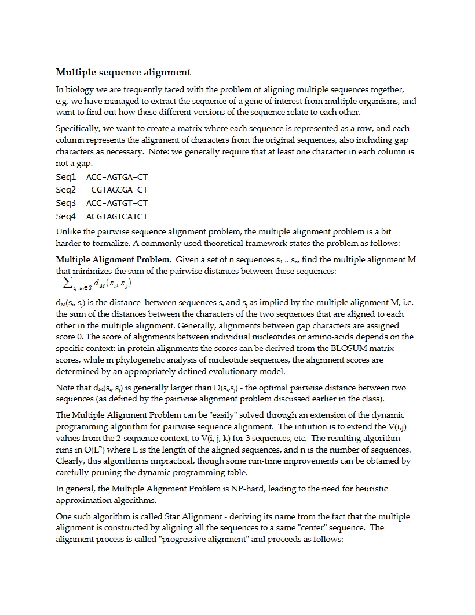 Alignment of Multiple Sequences