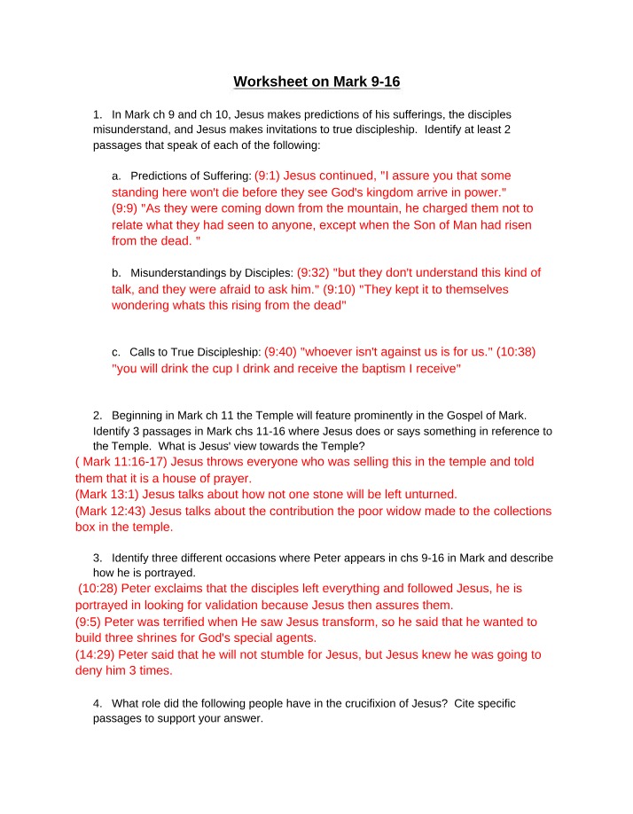 Mark 9-16 Worksheet