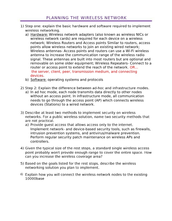 Wireless Network Hardware, Software, and Security Planning