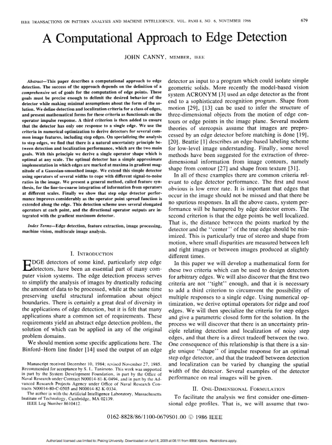 Edge Detection A Computational Approach