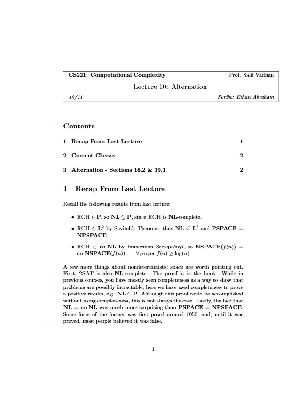 Tenth Lecture on Computational Complexity