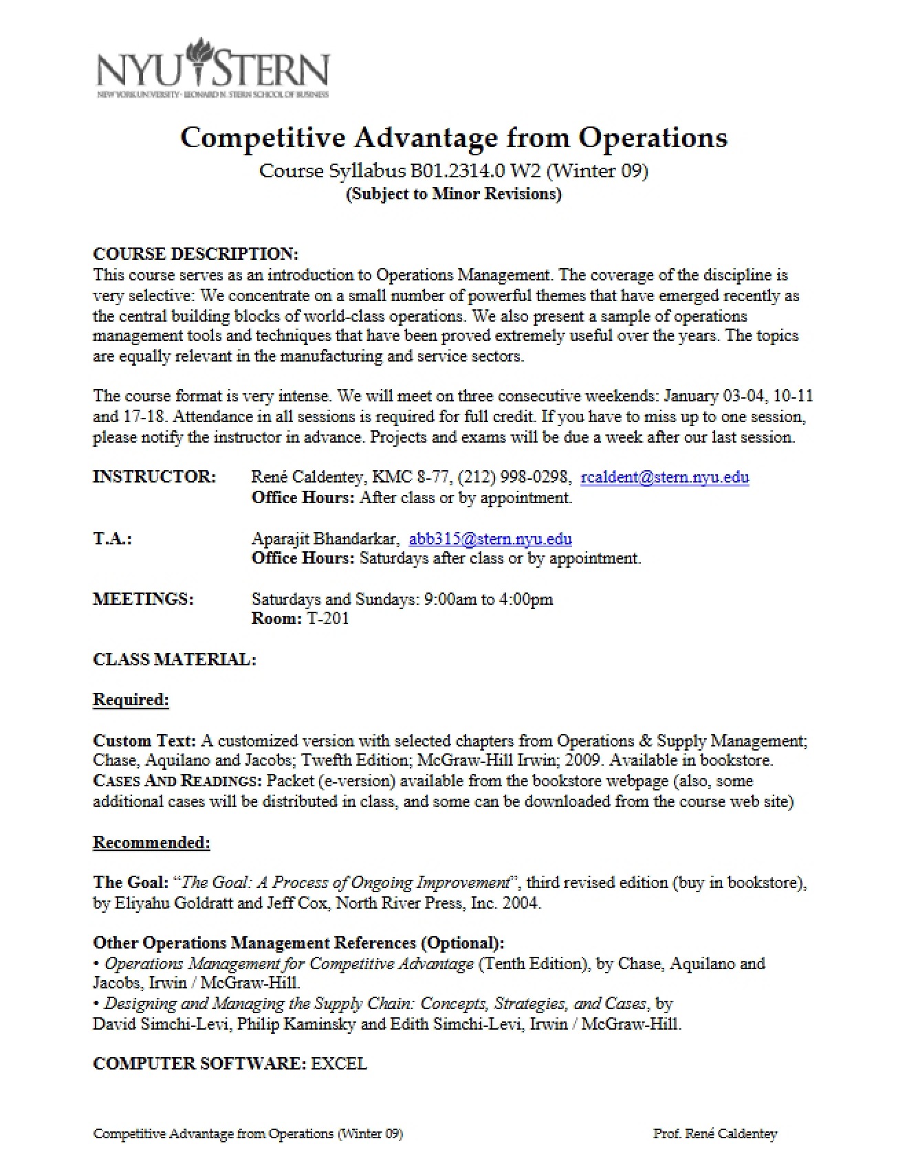 Operations Management Course Outline