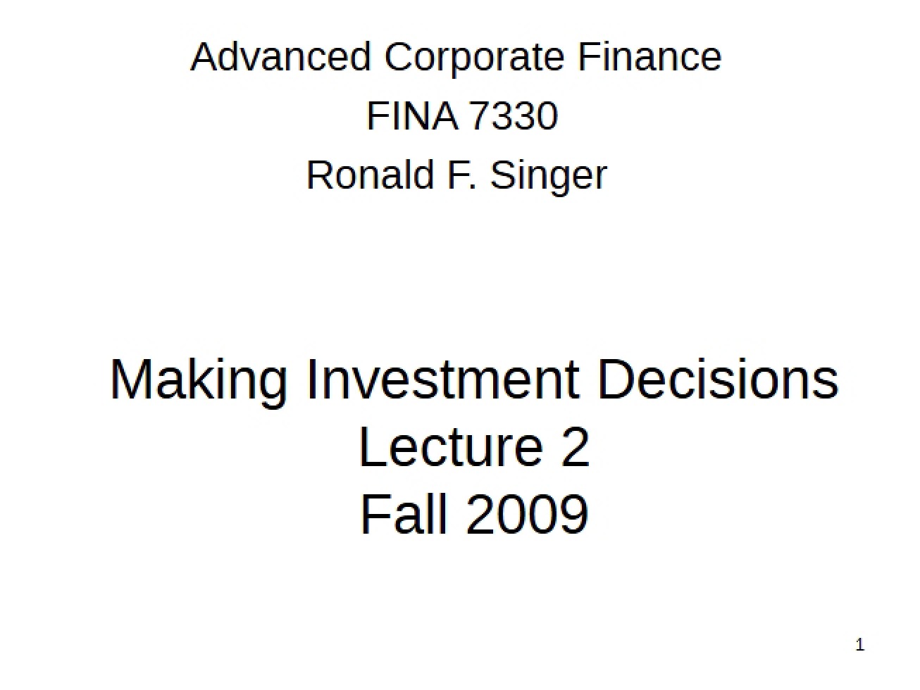 Lecture Two Investment Decision Making