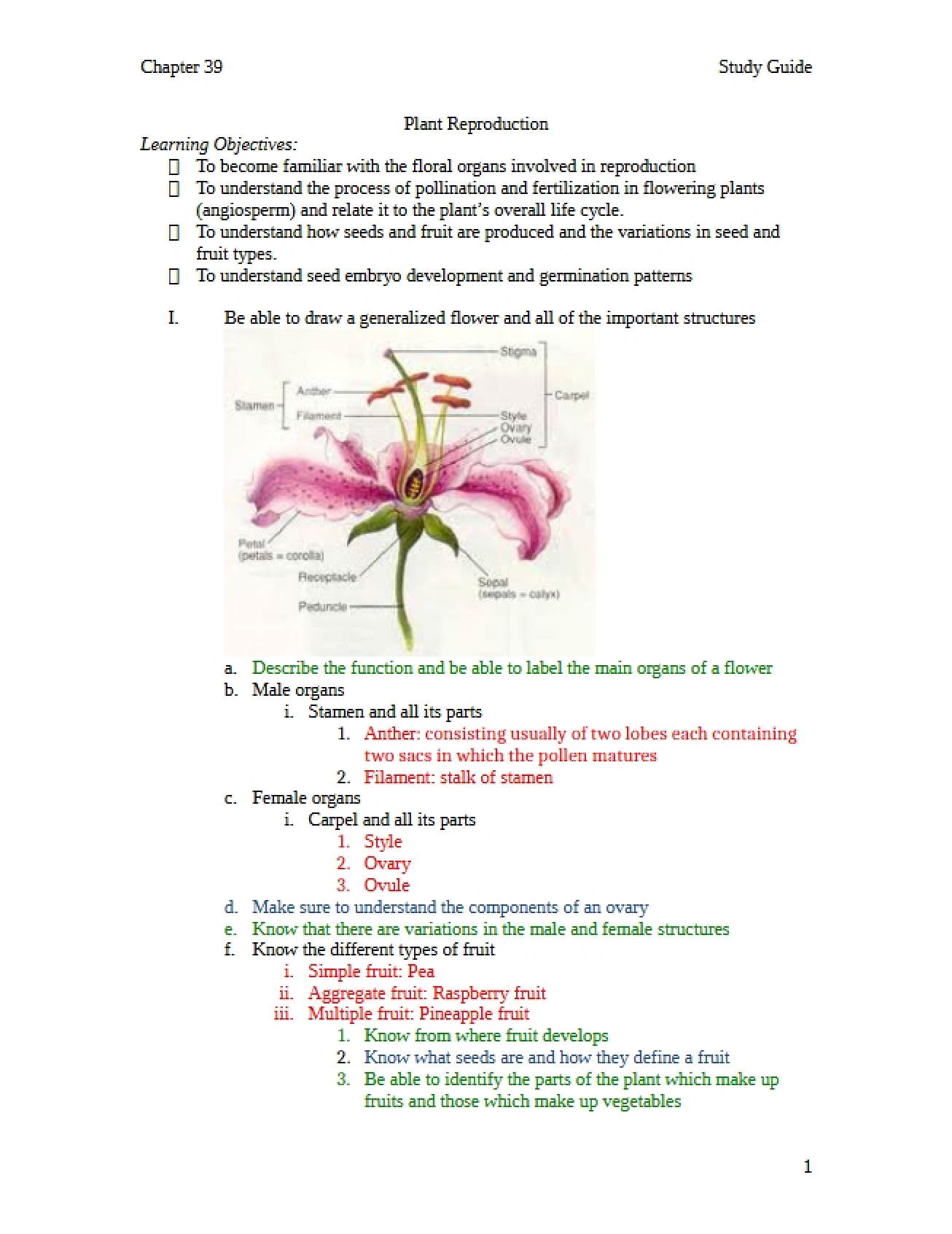 Completed Study Guide Plant Reproduction