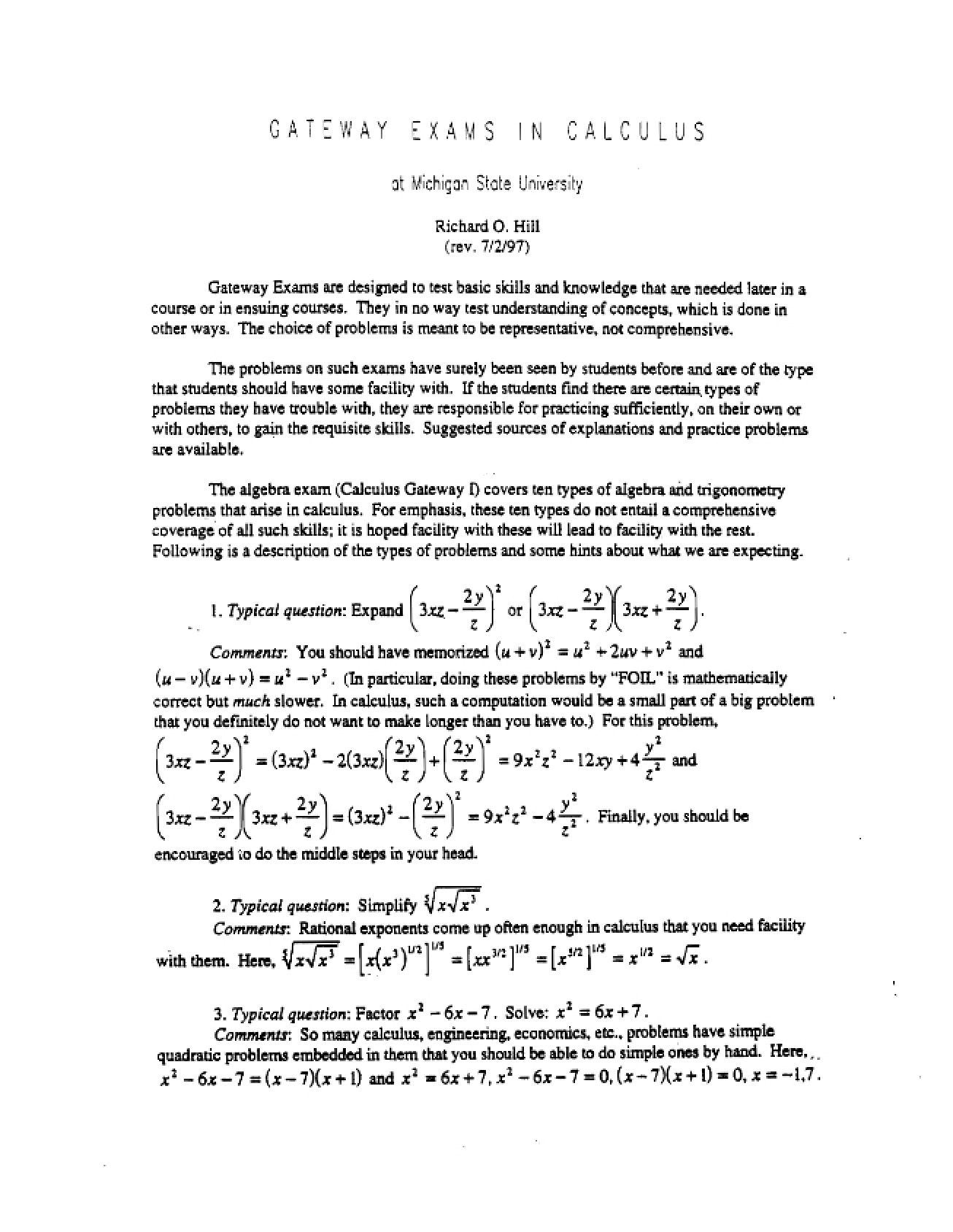 Gateway Exam Materials