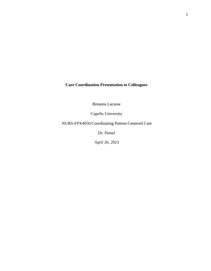 Presentation - Fundamental Roles of Care Coordination for Nursing Colleagues
