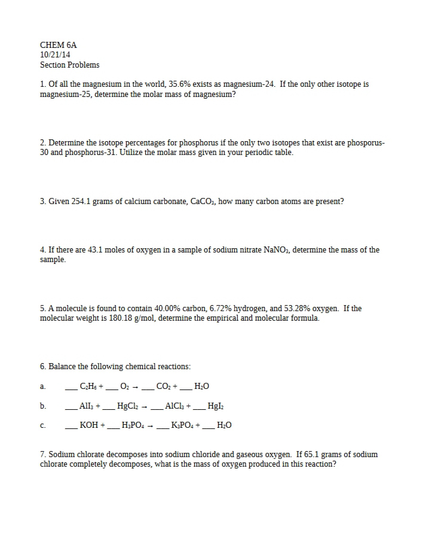 Problems for Section