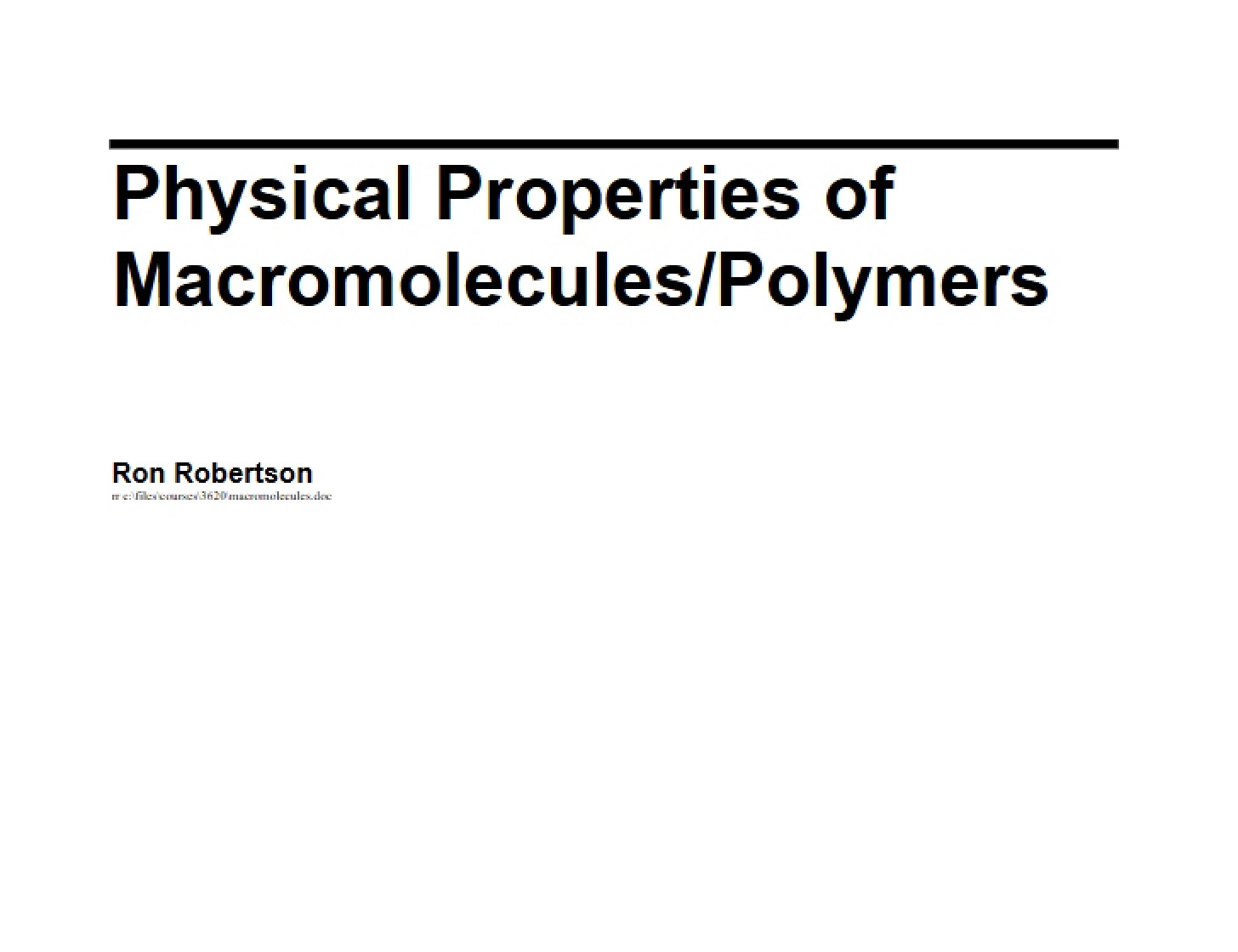 Polymer Macromolecules Physical Properties