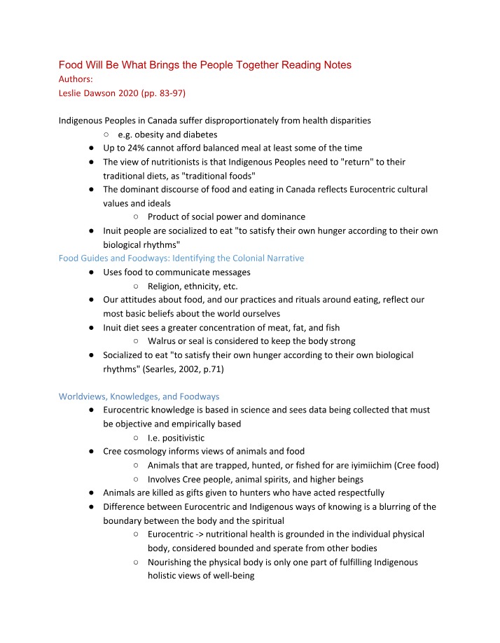 Reading Notes - Food Will Be What Brings the People Together