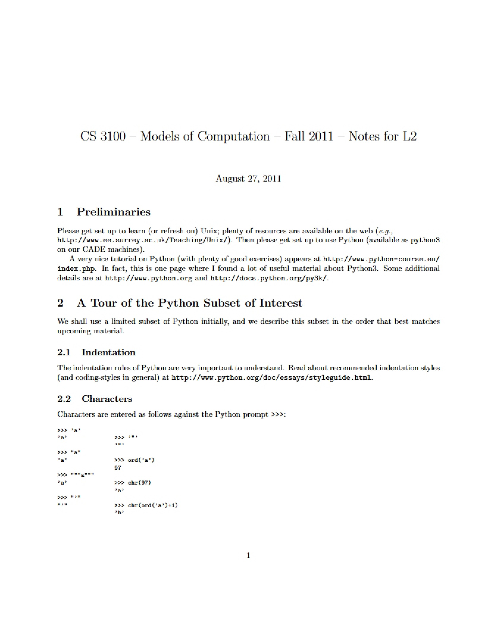 Notes on Models of Computation
