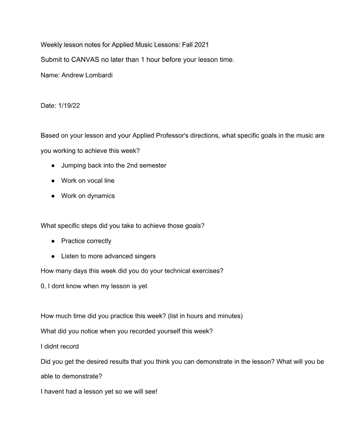Weekly Lesson Notes for Applied Music (Fall 2021)