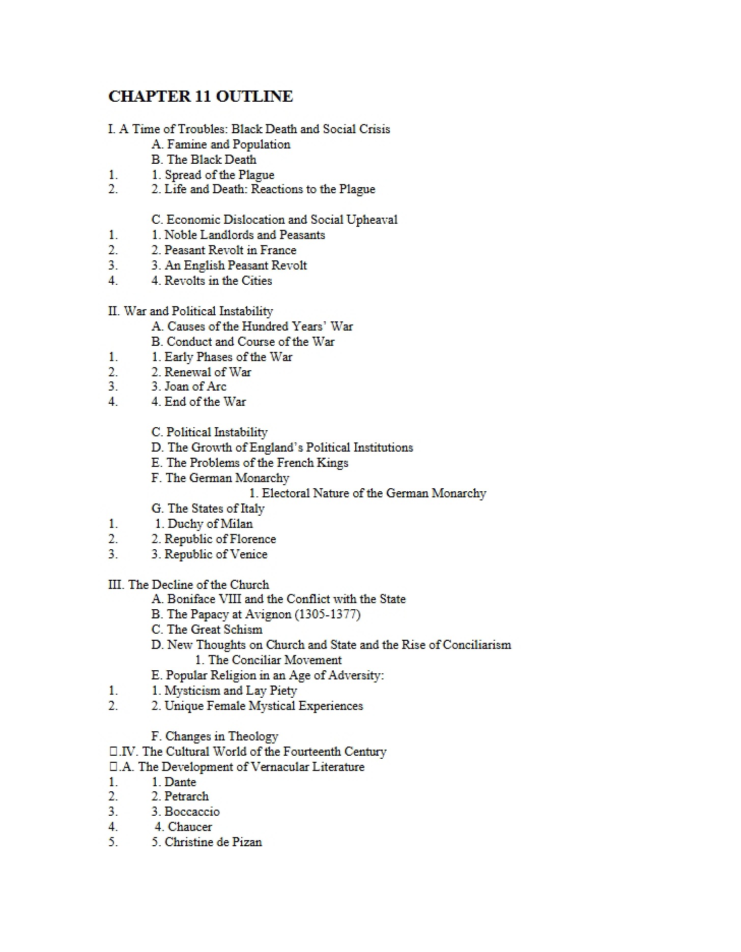 Outline of Chapter 11