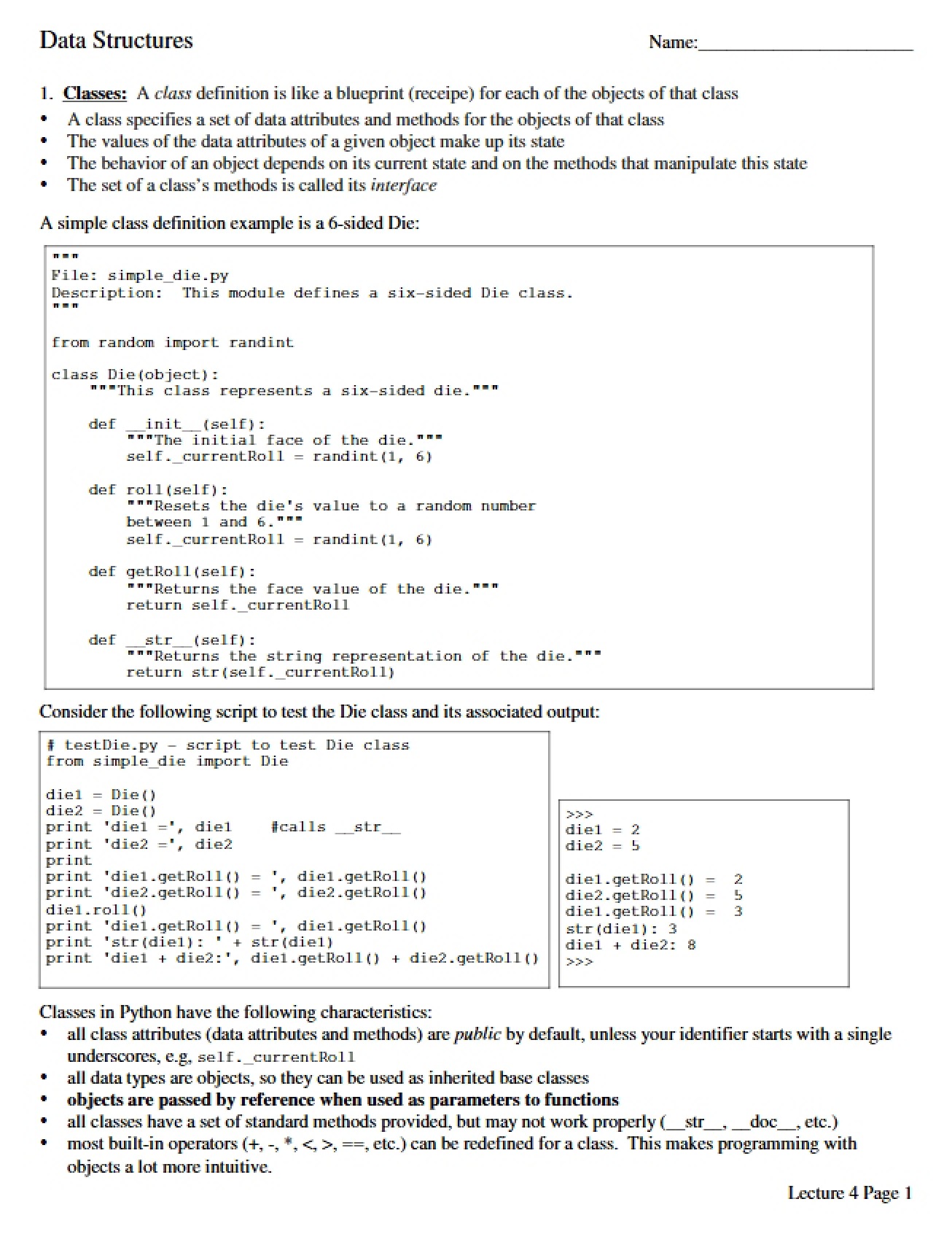 Notes from Data Structures Lecture