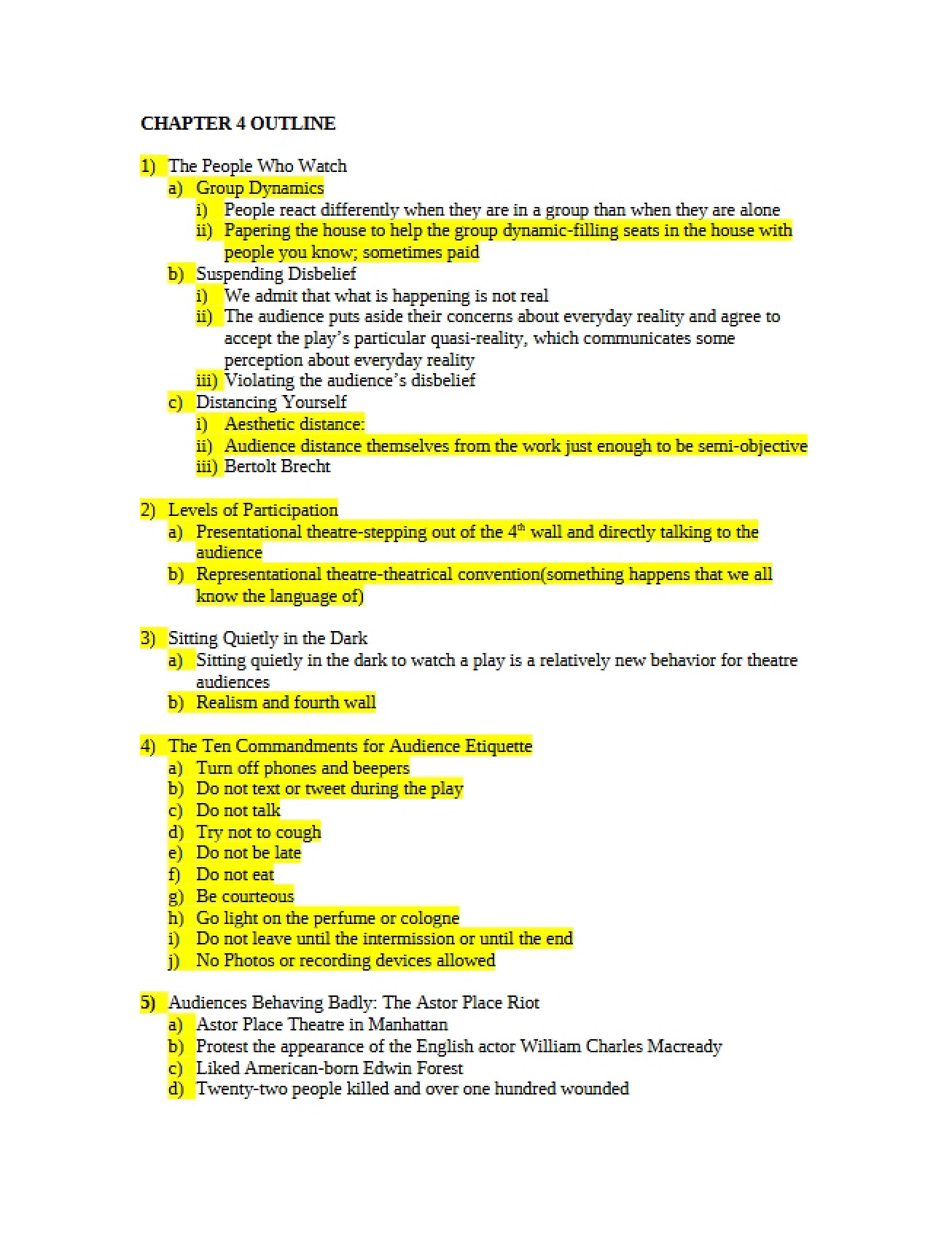 Theatre Appreciation Chapter 4 Outline