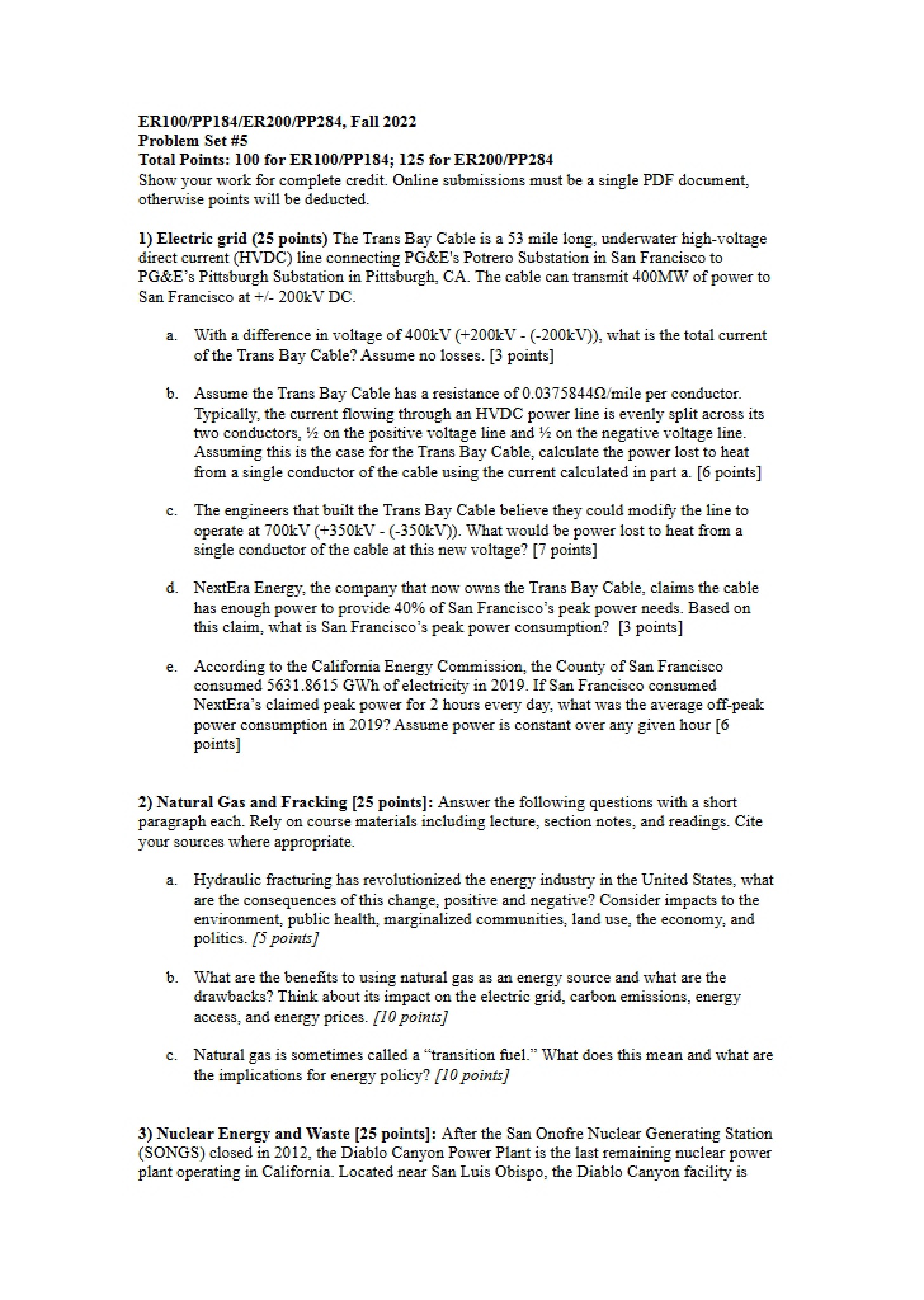 Fifth Problem Set